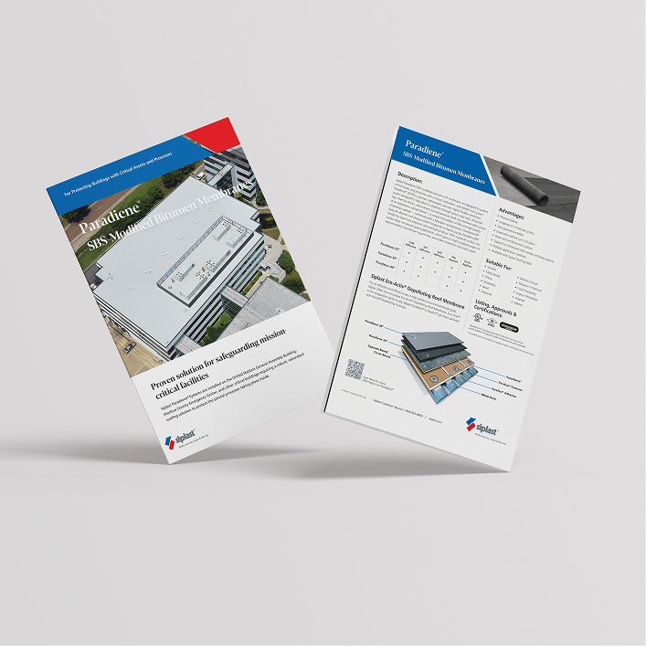 Open Siplast SBS-Modified Bitumen Roof Systems brochure showing overview and testing photos.