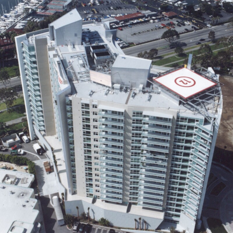Aerial view of roofs using lightweight insulating concrete materials