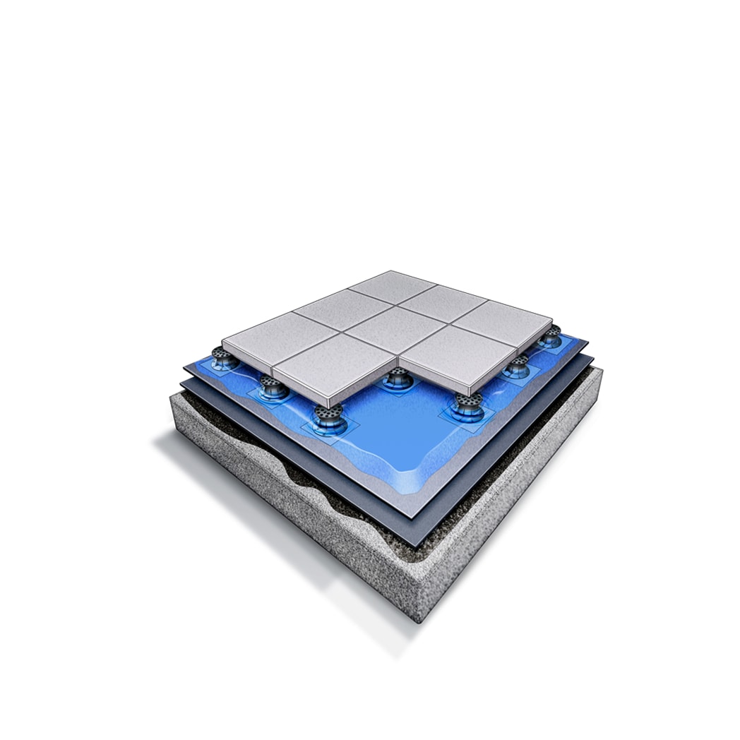 Cross-section of a Blue Roof Paver system with pavers and a void space