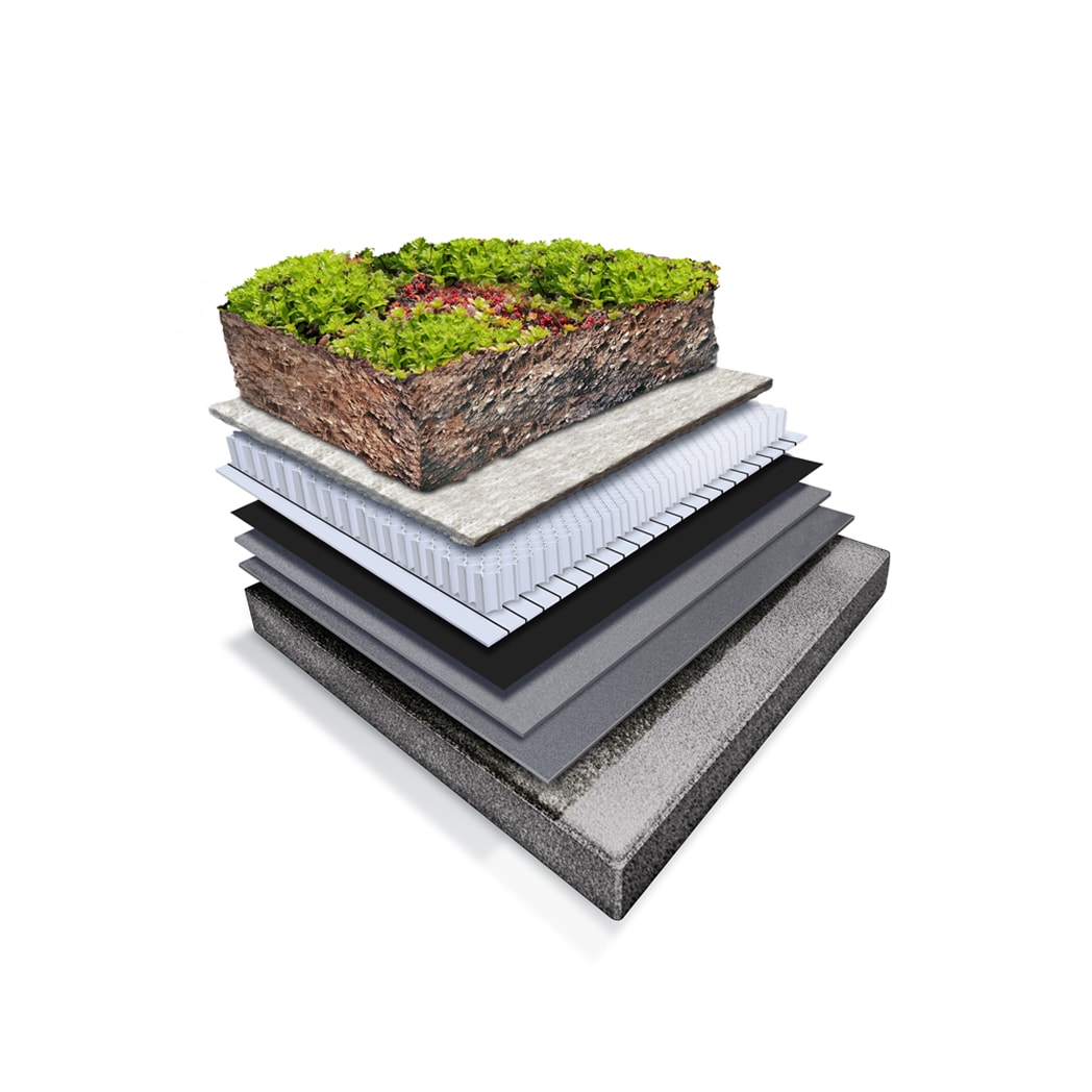 Purple Roof system assembly with detention and retention layers