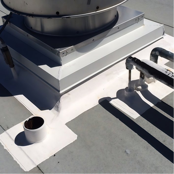 Close-up of Parapro PMMA flashing resin applied around a roof penetration for a watertight seal.