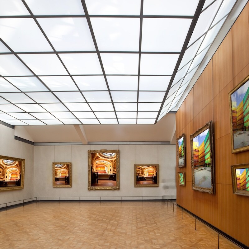 Museum art gallery interior requiring leak-proof SBS roofing to preserve valuable masterpieces.