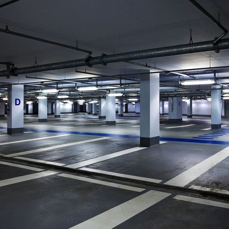 A parking garage, which can be protected with below-grade waterproofing systems.