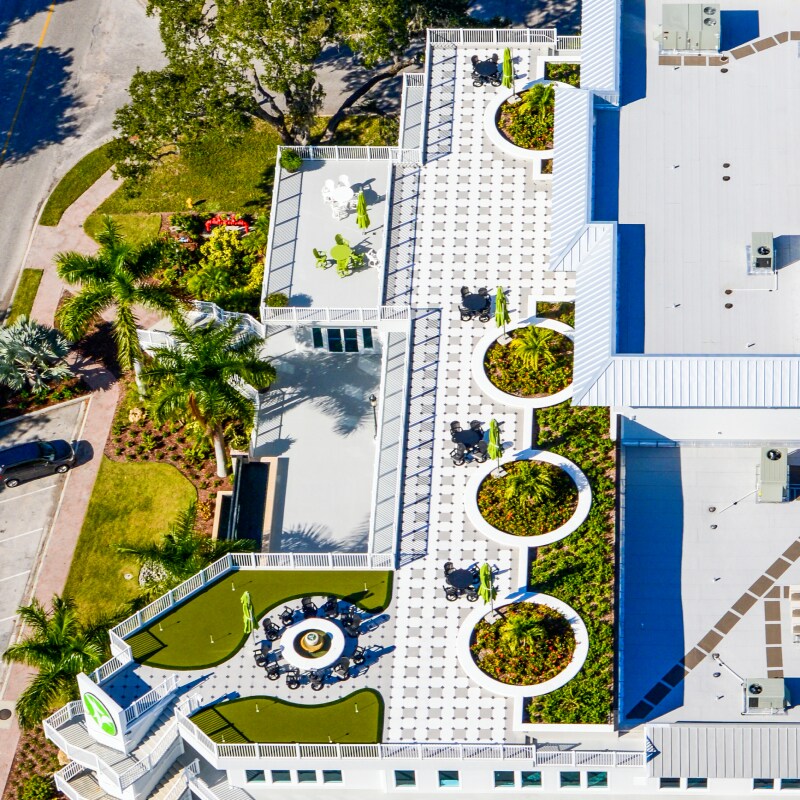 Elevated amenity deck designed with Siplast PMMA products