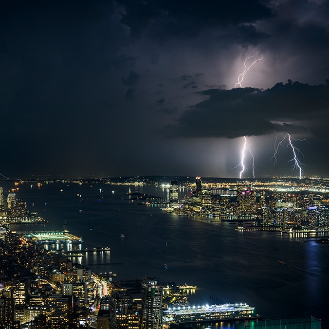 Stormwater management solutions:urban cityscape with a storm