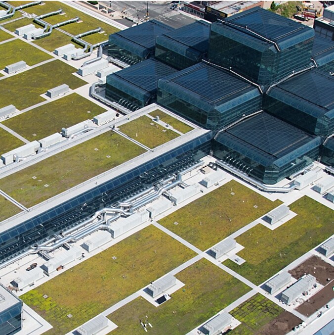 Vegetated roof solutions: extensive green roof on a commercial building