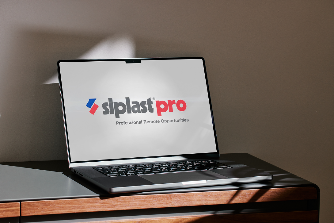 Laptop displaying the Siplast Pro logo on screen, advertising an opportunity to register for accredited professional webinars.