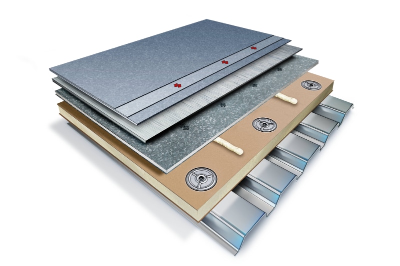 Layered components of a Siplast PMMA roofing system