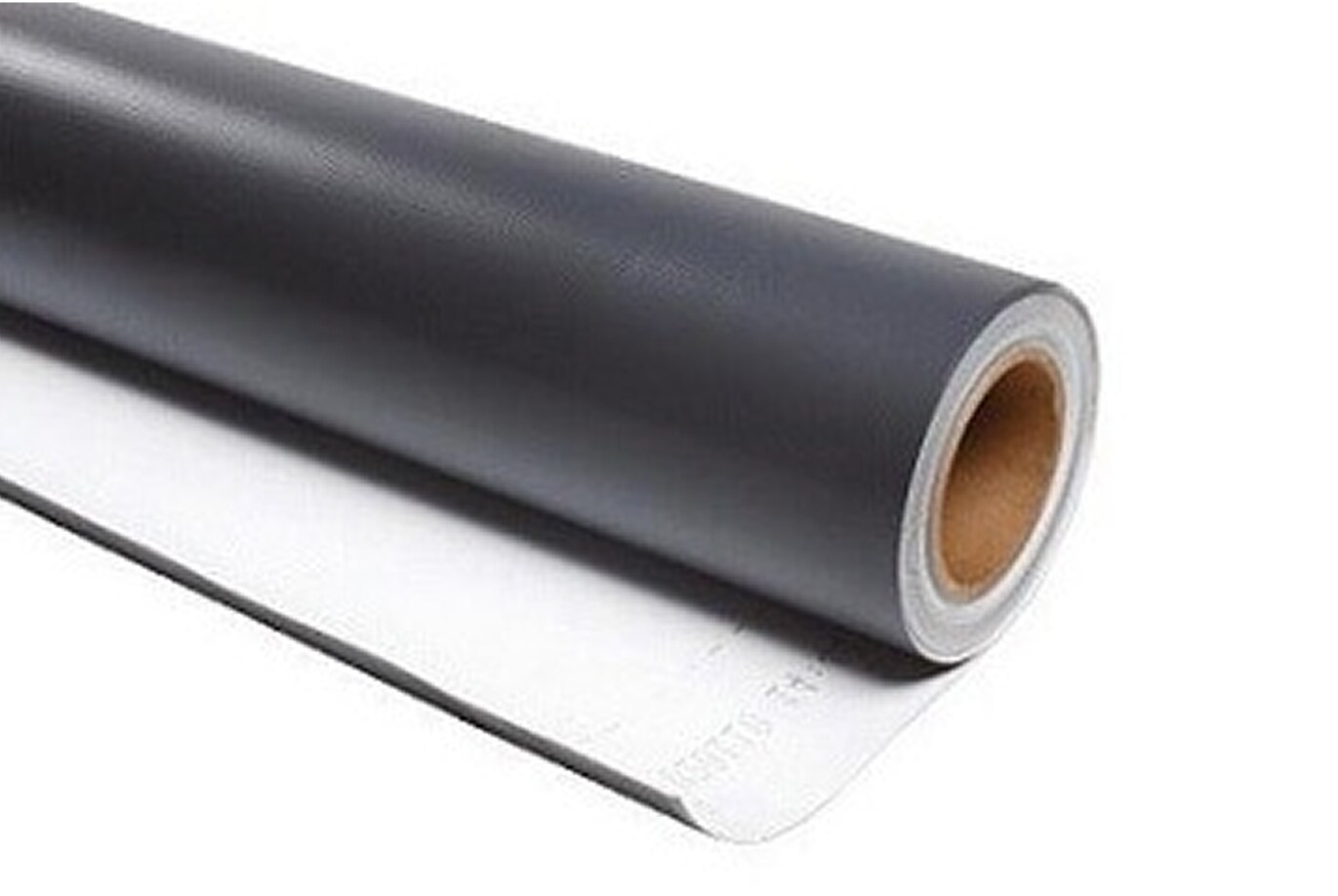 A roll of dark gray Parasolo PVC KEE roofing membrane, engineered by Siplast for long-term protection against weathering, chemicals, and UV exposure.