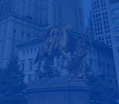 Abstract blue overlay of a statue and cityscape, representing Siplast's partner relationships and technical service.