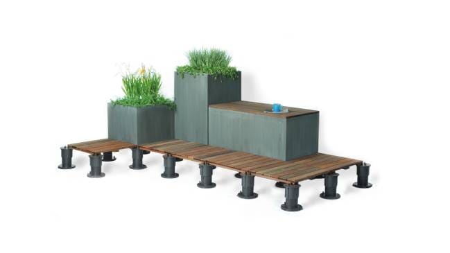 illustration of planter boxes and wood tiles for amenity spaces