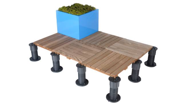 illustration of planter boxes and wood tiles for amenity spaces