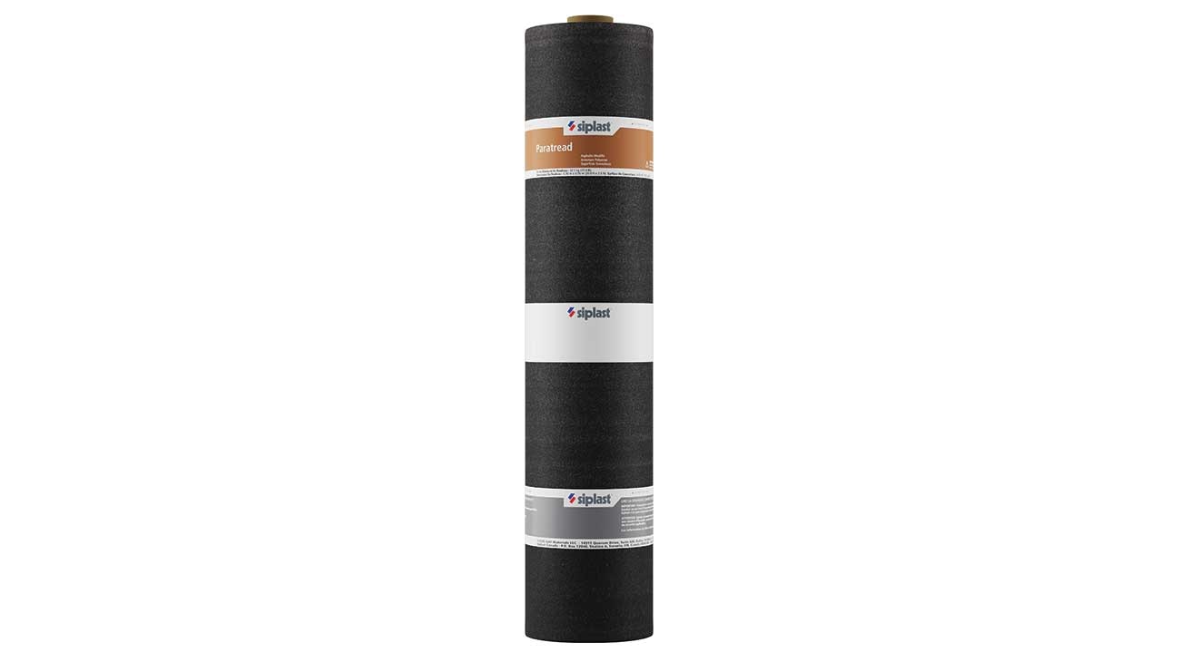Siplast Paratread modified bitumen protection sheet roll for roof areas with high pedestrian traffic.