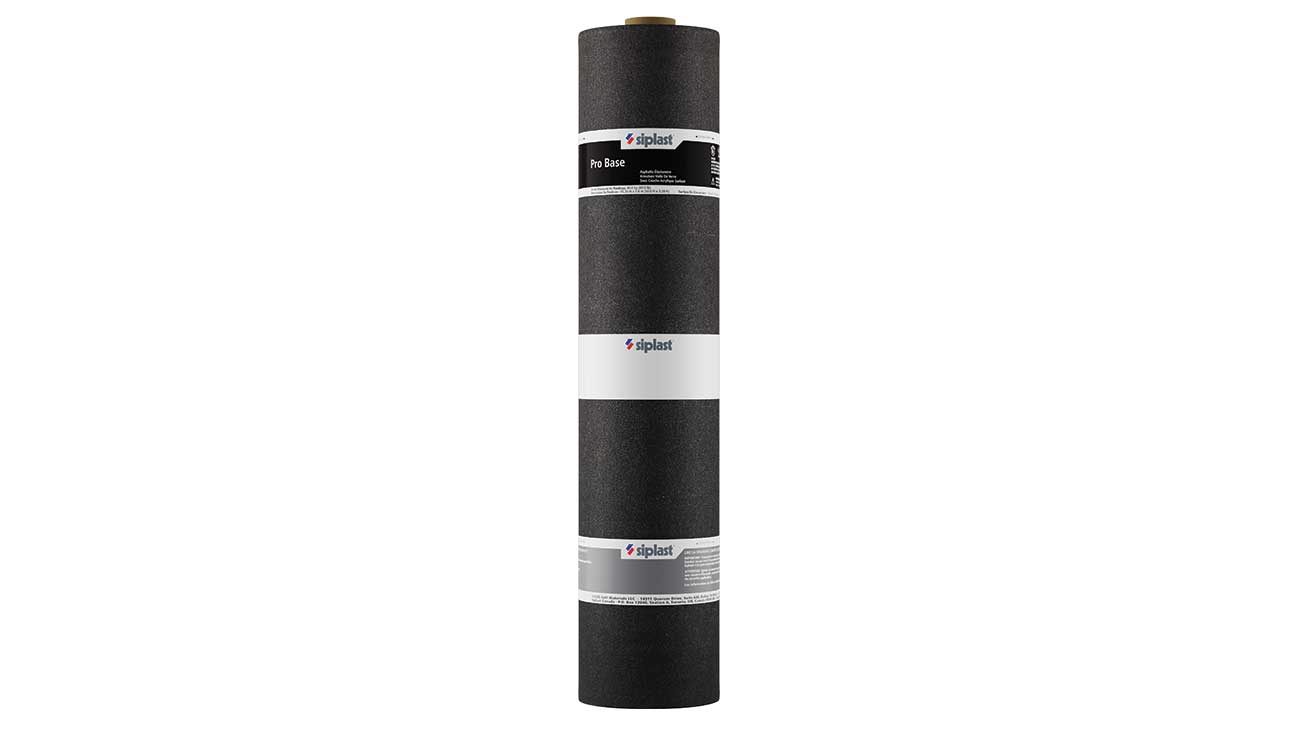 Siplast Pro Base elastomeric asphalt glass mat reinforced base ply roofing roll.