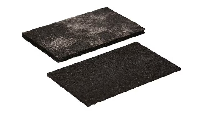 Top and bottom view of two rectangular Sturdy-Dek® Asphaltic Cover Boards showing the dark asphalt-saturated fiberglass liners.