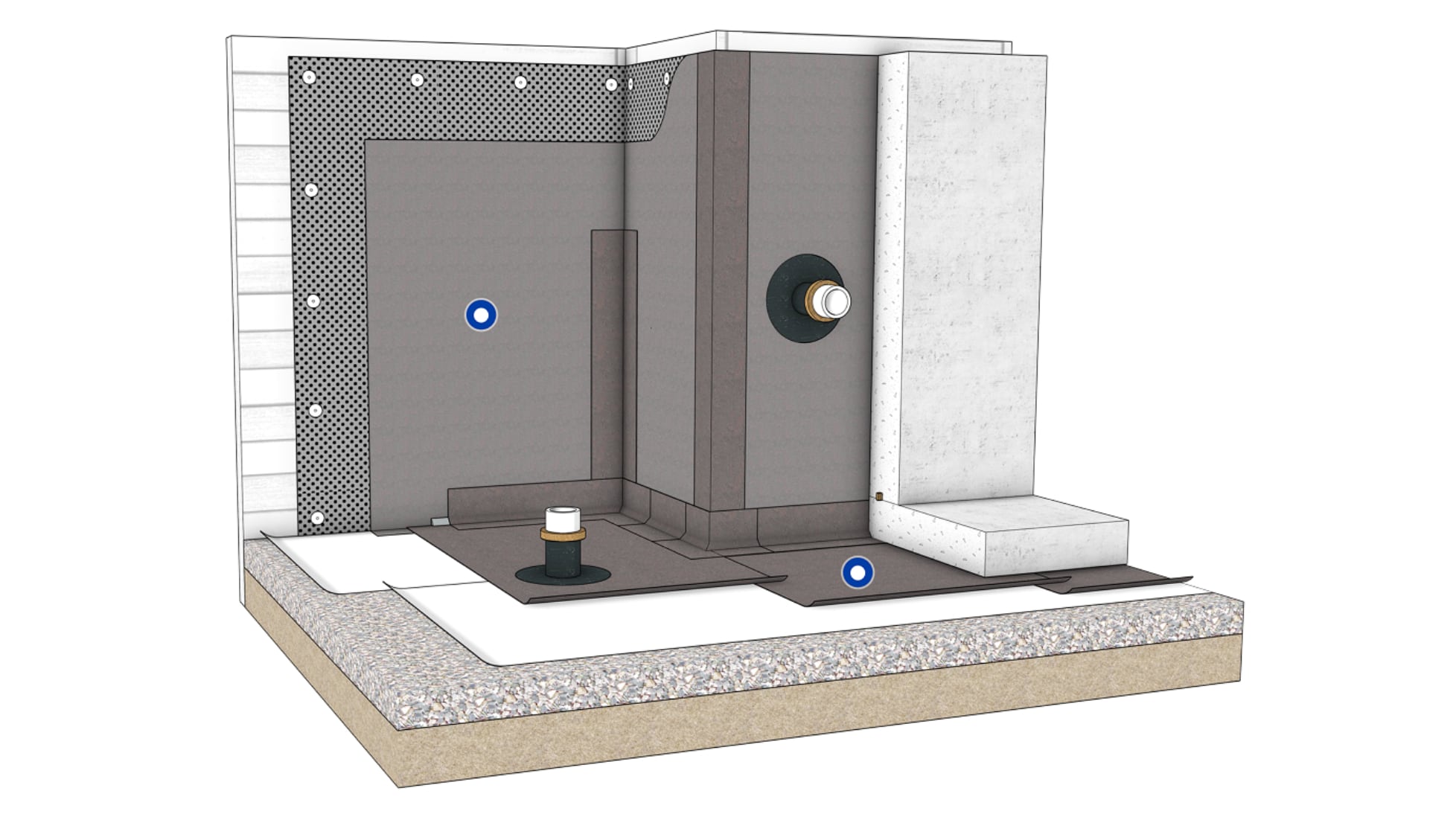 Cross-section diagram illustrating the TeraPROOF™ Pre-Applied SBS Membrane in a below-grade system.