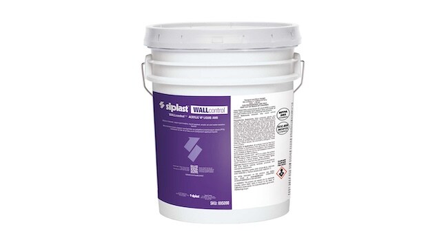 Siplast WALLcontrol Acrylic VP Liquid AWB 5-gallon bucket with product label and safety info.
