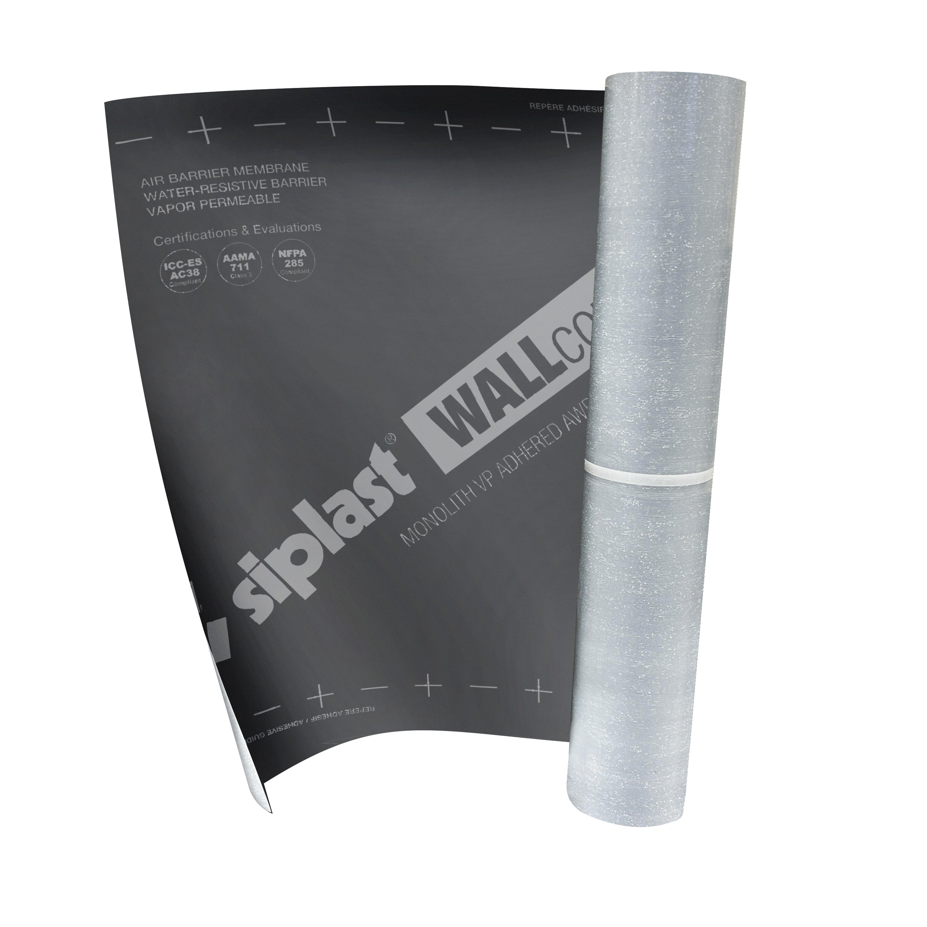 Siplast WALLcontrol Monolith VP Adhered AWB features: Permeable, 12-month UV, open-joint cladding.