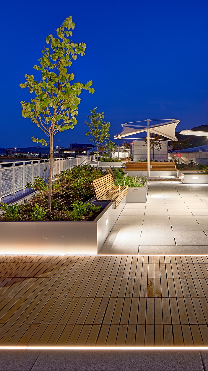 David L. Lawrence Convention Center with concrete and wood pavers