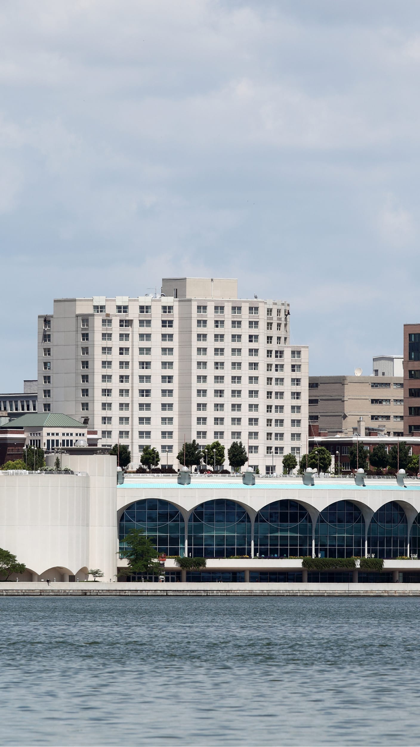 Monona Terrace project featuring concrete rooftop pavers for pedestrian amenity use.